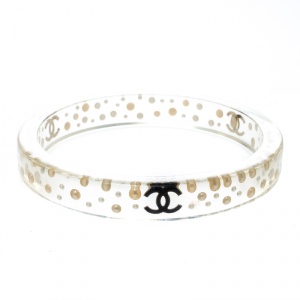 Chanel Faux Pearl Clear Resin Bangle Bracelet 