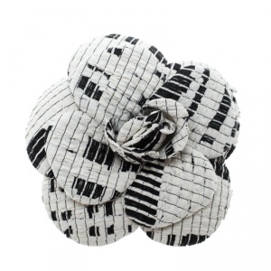 Pre Owned Chanel Monochrome Camellia Coated Textured Pin Brooch
