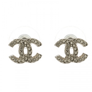 مملوكة مسبقًا Chanel CC Crystal Silver Tone Mini Stud Earrings