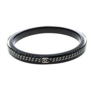 مملوكة مسبقًا Chanel CC Black Resin Link Chain Bangle Bracelet