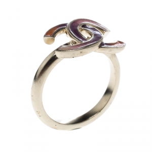 مملوكة مسبقًا Chanel CC Multicolored Enamel Gold Tone Ring Size 52