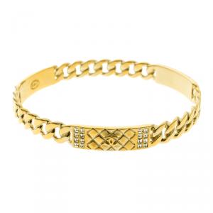 Chanel CC Crystal Textured Chain Link Gold Tone Bangle Bracelet 