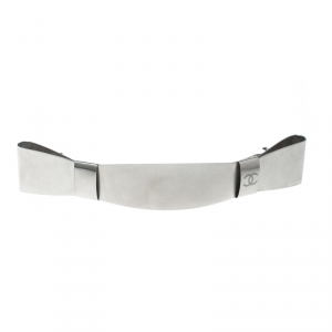 Pre Owned Chanel CC Double Bow Silver Tone Barrette Hair Clip