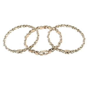 Pre Owned Chanel CC Turnlock Metallic Leather Woven Gold Tone Chain Bangle Set of 3 Bracelet L