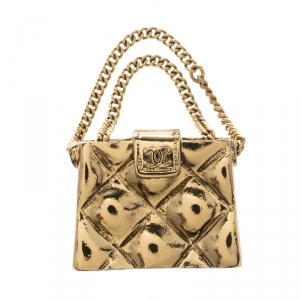 Chanel CC Quilted Bag Gold Tone Pin Brooch