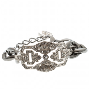 Chanel Crystal Embellished Gunmetal Tone Chain Bracelet