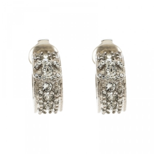 Chanel CC Crystal Embellished Small Hoop Clip On Earrings