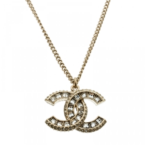 Chanel CC Crystal Gold Tone Pendant Chain Necklace