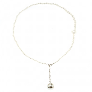 Pre Owned Chanel CC Faux Pearl Gold Tone Long Beaded Necklace