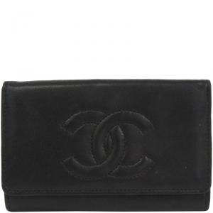 Chanel Black Leather CC 6 Key Case
