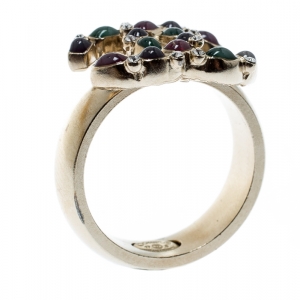 Pre Owned Chanel CC Crystal Encrusted Baroque Gold Tone Ring