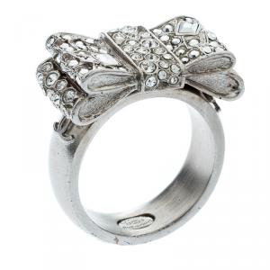 Pre Owned Chanel Crystal Embellished Bow Cocktail Ring Size EU 56