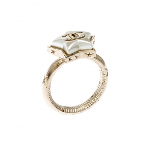Chanel Cocomark Star Gold Tone Ring Size 53