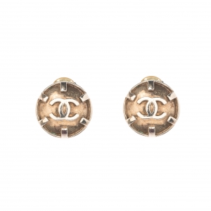 Chanel CC Silver Tone Clip-on Stud Earrings