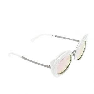 Pre Owned Chanel White/Black Pink Mirrored 71198 L7631 Camellia Runway Round Sunglasses