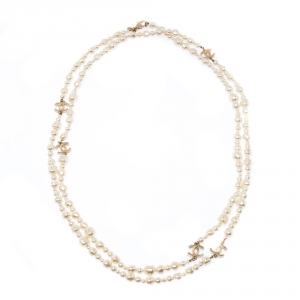 مملوكة مسبقًا Chanel CC Faux Pearl Gold Tone Long Strand Necklace 
