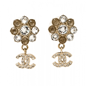 مملوكة مسبقًا Chanel CC Crystal Camellia Drop Earrings