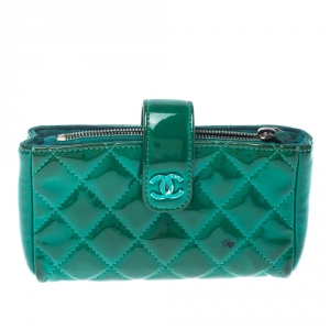 Chanel Green Quilted Patent Leather iPhone Pouch