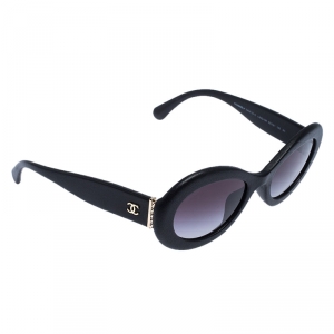 Pre Owned Chanel Black/Grey Gradient 5404Q Leather Oval Sunglasses
