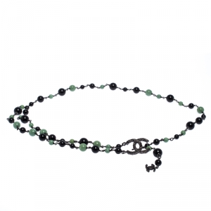 Chanel CC Black and Green Beaded Strand Belt