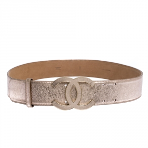 Pre Owned Chanel Metallic Pink Leather CC Buckle Belt 90CM