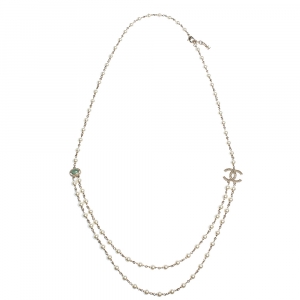 مملوكة مسبقًا Chanel CC Faux Pearl Bead Gold Tone Long Necklace
