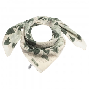 Chanel Sage Green Floral Print Silk Square Scarf