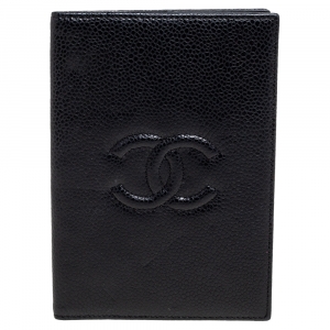 Pre Owned Chanel Black Caviar Leather CC Timeless Passport Holder Cover 