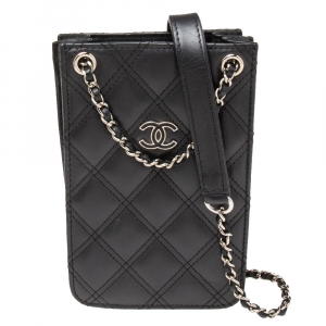 Chanel Black Quilted Leather CC Phone Holder with Chain 