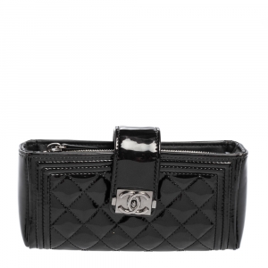 Chanel Black Patent Leather Boy Phone Pouch