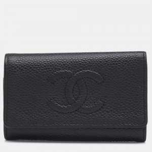 Chanel Black Caviar Leather CC 6 Key Holder