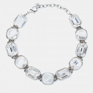 Pre Owned Chanel CC Crystals Silver Tone Choker Necklace