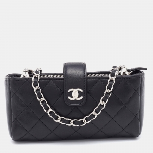 Chanel Black Quilted Leather CC Chain Phone Pouch