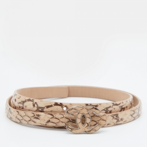 Chanel Beige/Brown Snakeskin Leather Thin CC Buckle Belt 75 CM