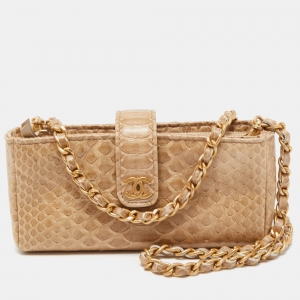 Chanel Light Gold Python O-Phone Holder Chain Pouch