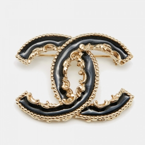 Chanel Black Enamel CC Baroque Pin Brooch