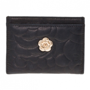 Chanel Black Camellia Embossed Card Holder