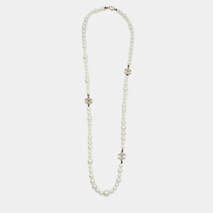 Chanel CC Crystals Faux Pearl Gold Long Necklace