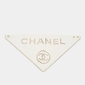 Chanel Off White Leather Eyelets Scarf/Collar Bandana