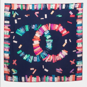 Pre Owned Chanel Multicolor Logo Print Silk Square Scarf 