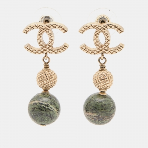 Chanel CC Marble Gold Tone Earrings