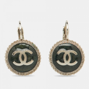 Chanel Silver Tone CC Medallion Dangle Earrings