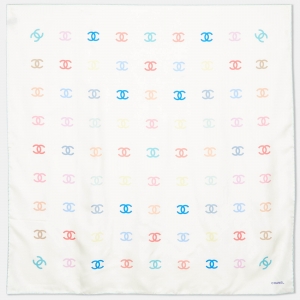 Chanel Cream CC Logo Print Silk Square Scarf