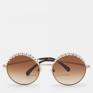 مملوكة مسبقًا Chanel Gold Tone/Brown Gradient 4234-H Pearl Round Sunglasses
