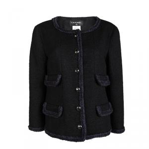  Chanel Black Wool Contrast Trim Boucle Jacket XL