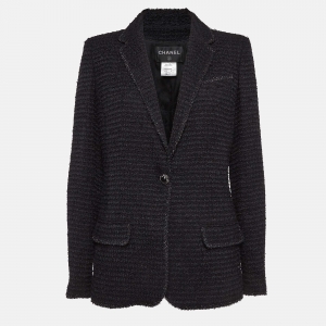 Chanel Black Tweed  Gripoix Button Detail Jackets L