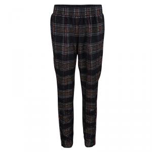 Chanel Black Tartan Plaid Elasticized Waist Braid Applique Detail Pants M