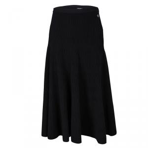 Chanel Black Crinkled Knit Midi Skirt XXL 