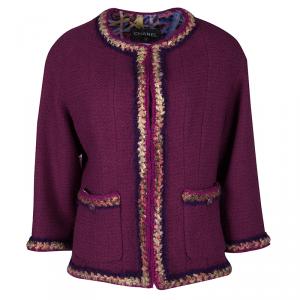 Chanel Purple Textured Wool Contrast Trim Detail Jacket XXL