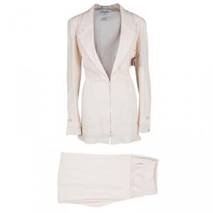Chanel Blush Pink Textured Camellia Brooch Detail Blazer and Wide Leg Pants Suit XL